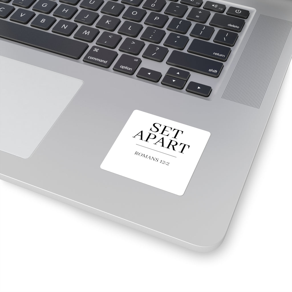 Square Sticker — "Set Apart" Romans 12:2 Minimalist Christian Faith Sticker