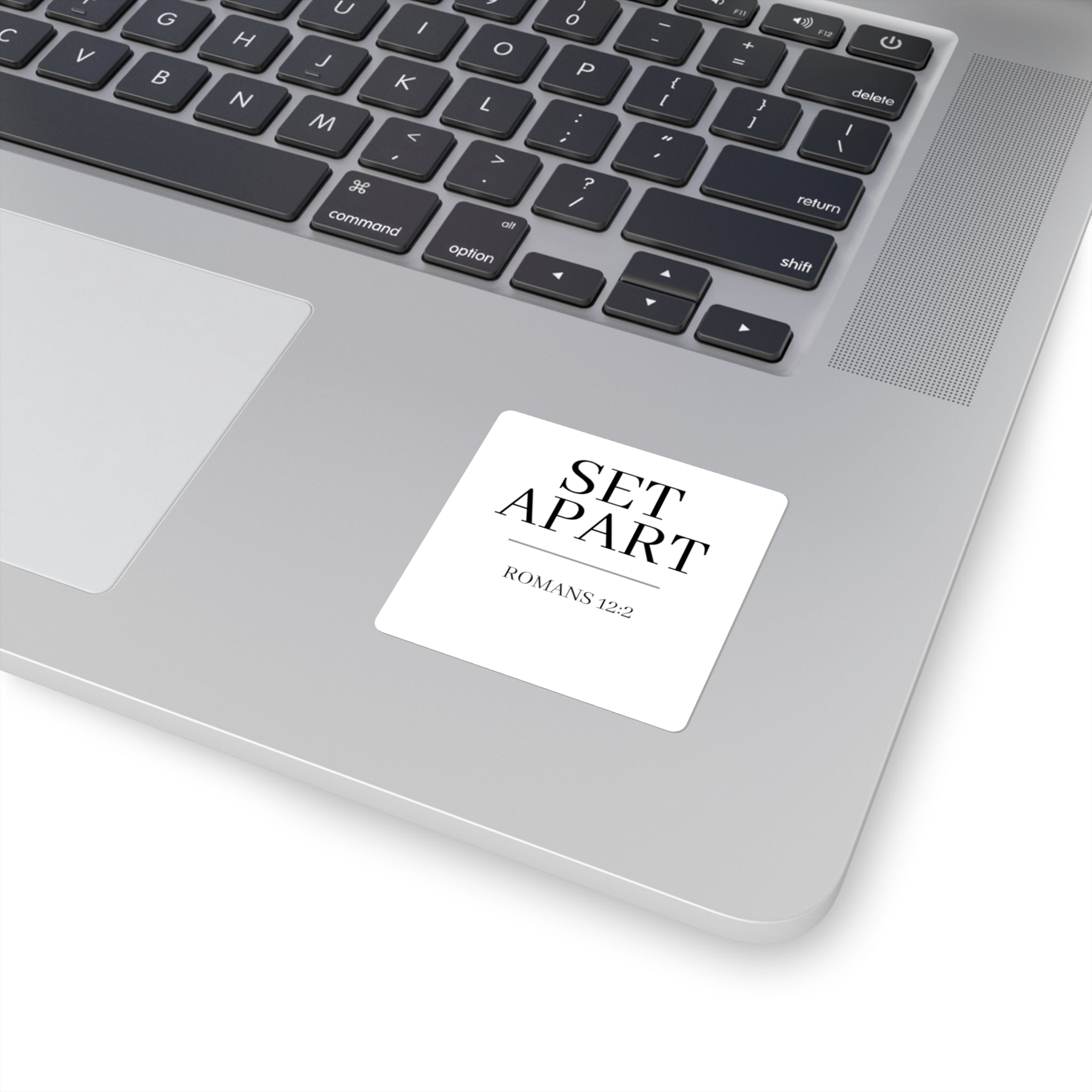 Square Sticker — "Set Apart" Romans 12:2 Minimalist Christian Faith Sticker